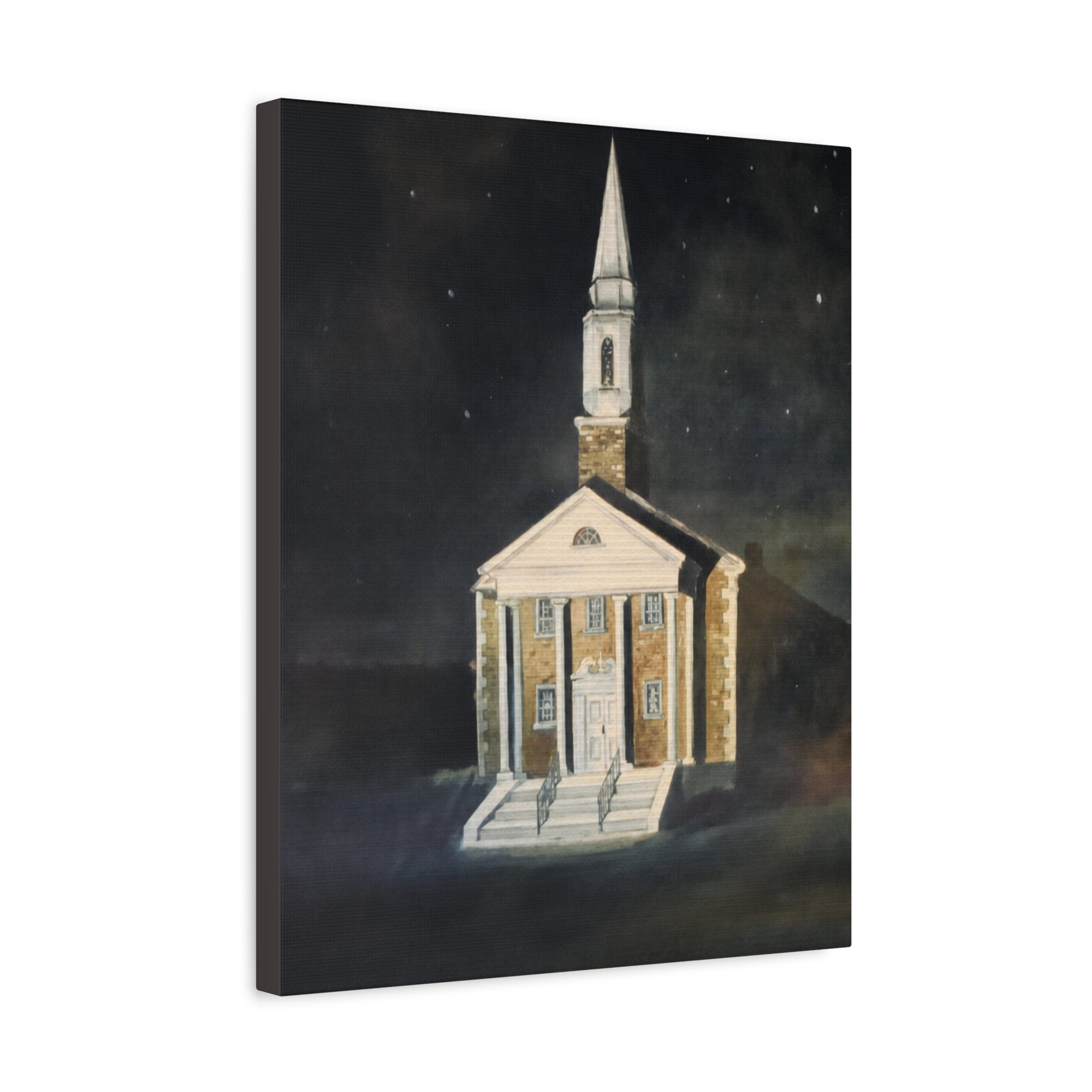 Nighttime Church Painting/ Matte Canvas