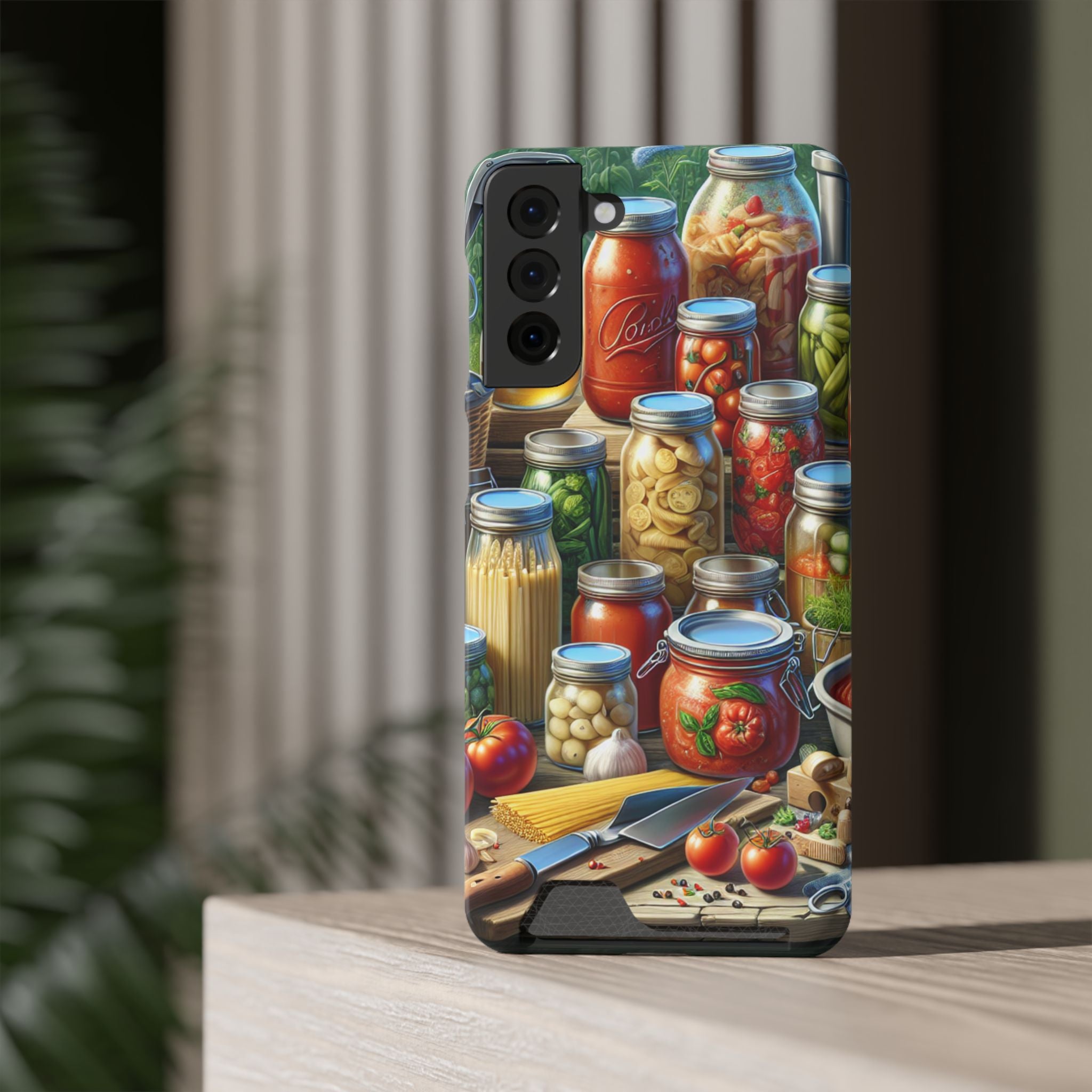 Canning Kitchen Phone Case with Card Holder / Rustic Pantry Jar & Veggie Design