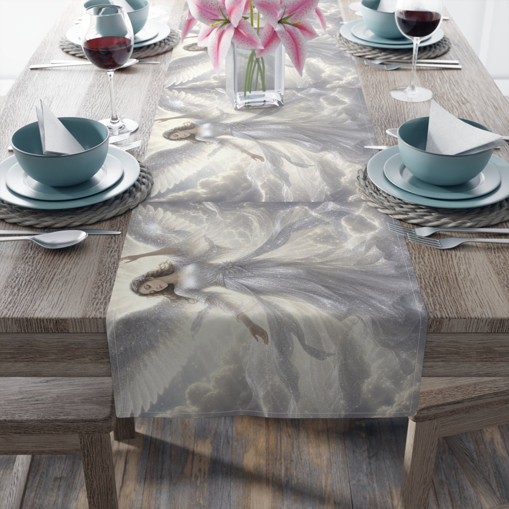 Sparkly White Angels Table Runner | Cotton Poly Blend
