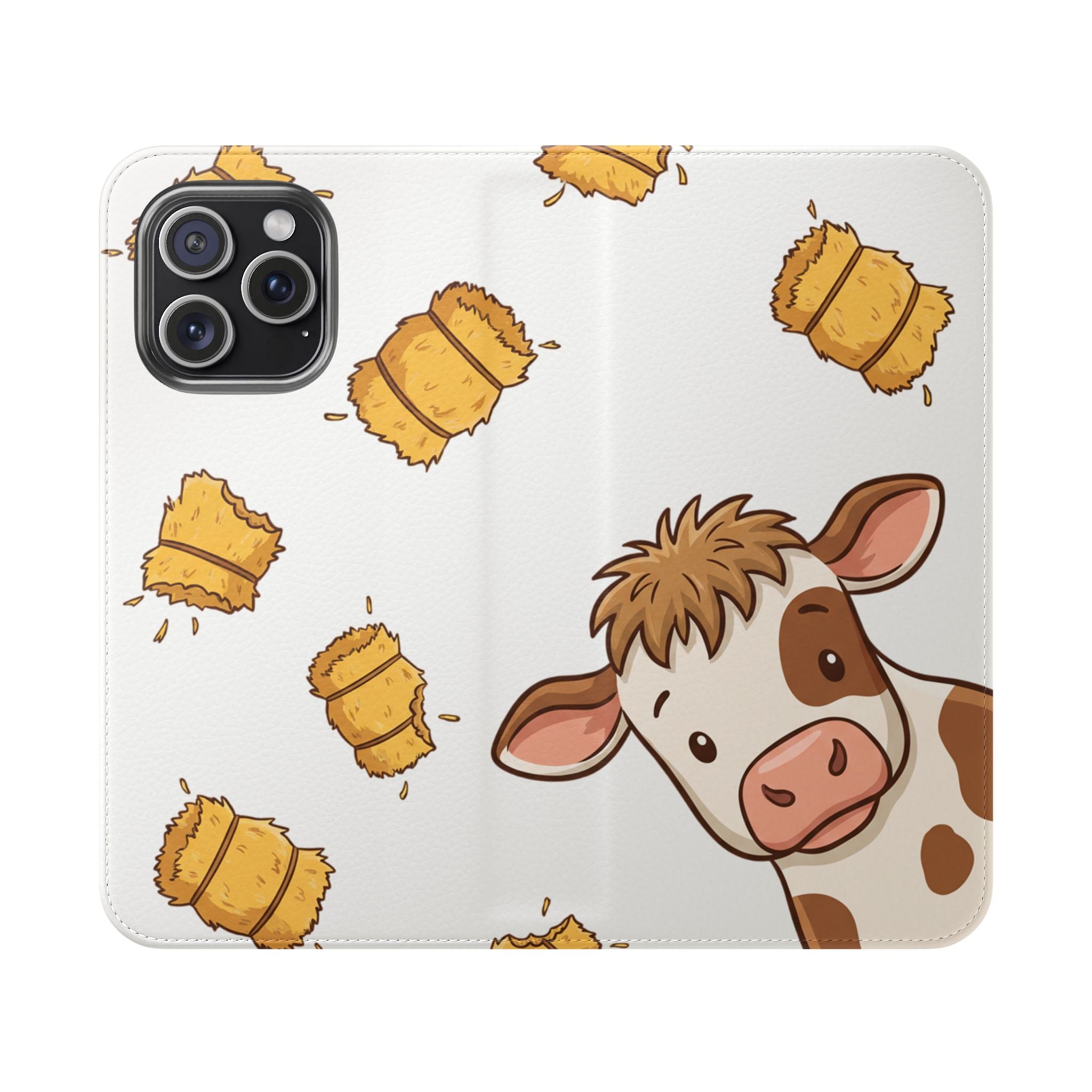 Cow & Hay Pattern Flip Case/ Cute Farm Animal Phone Wallet