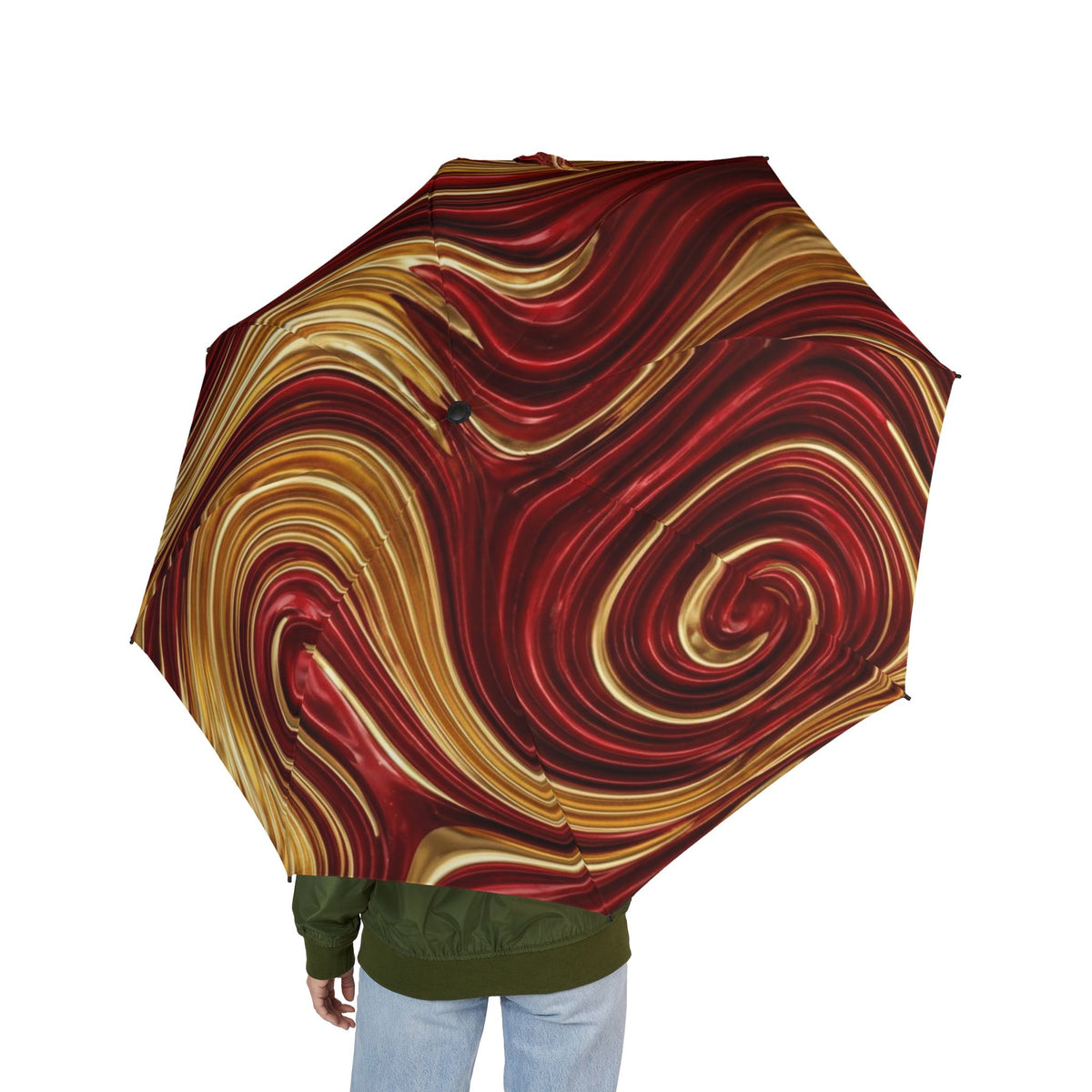 Swirled Marble Pattern Umbrella | Red & Gold Abstract Foldable Umbrella