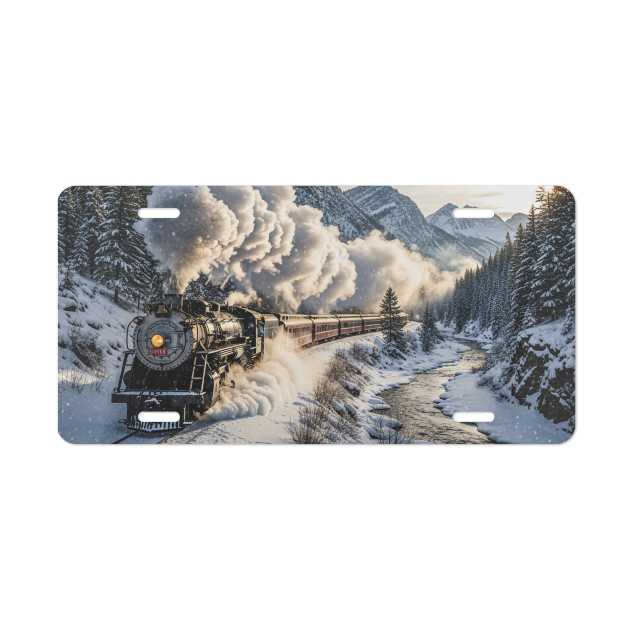 Vanity Plate Steam Train in Snow