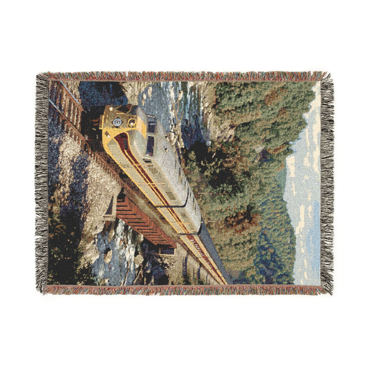 Vintage Passenger Train Woven Blanket | Scenic Rail Landscape