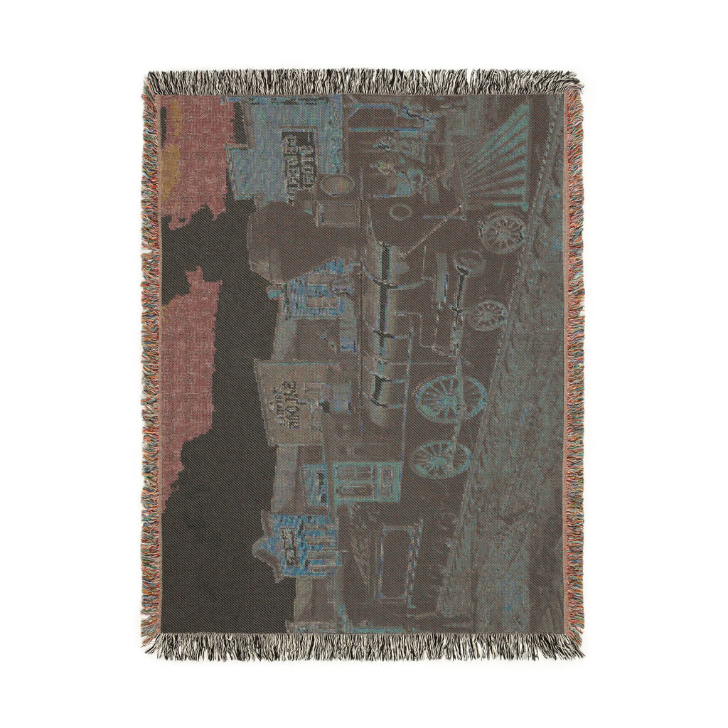 Vintage Steam Locomotive Woven Blanket | Western Town Train Throw