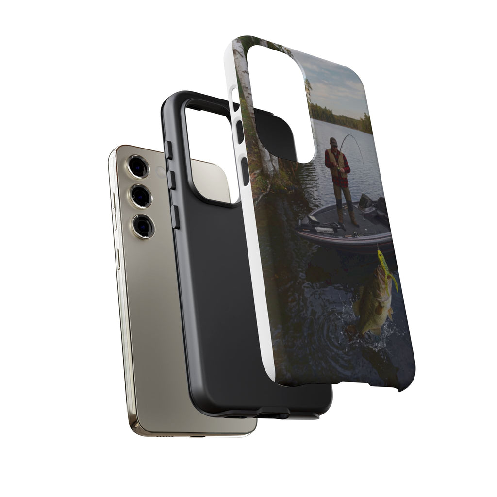 Fisherman Catching Bass phone case | Fishing lake photo phone case