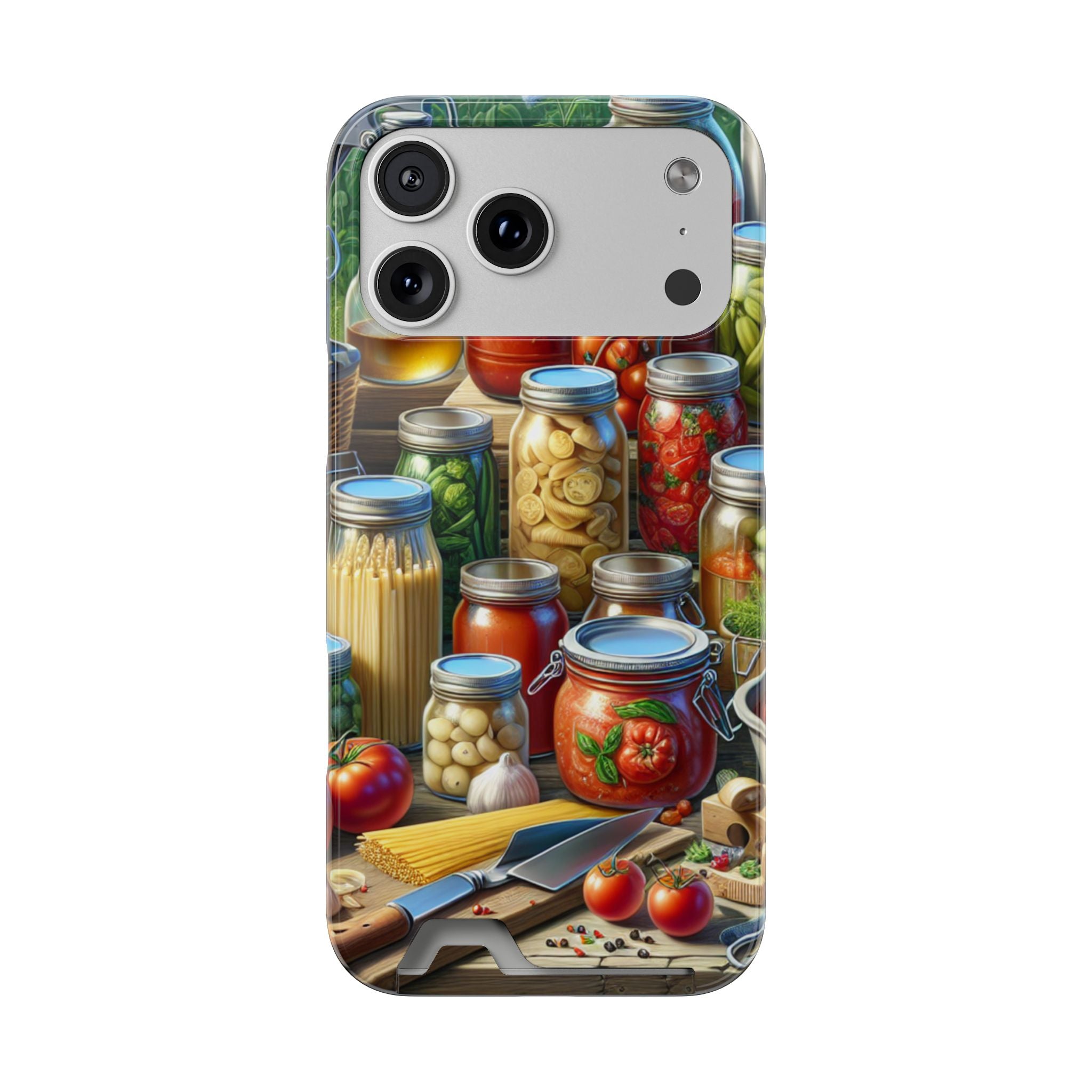 Canning Kitchen Phone Case with Card Holder / Rustic Pantry Jar & Veggie Design
