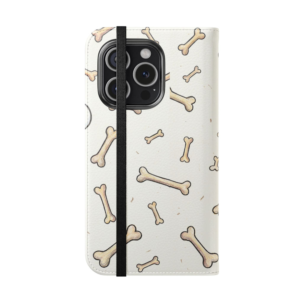Pug & Bones Phone Flip Case / Cute Dog Wallet Cover