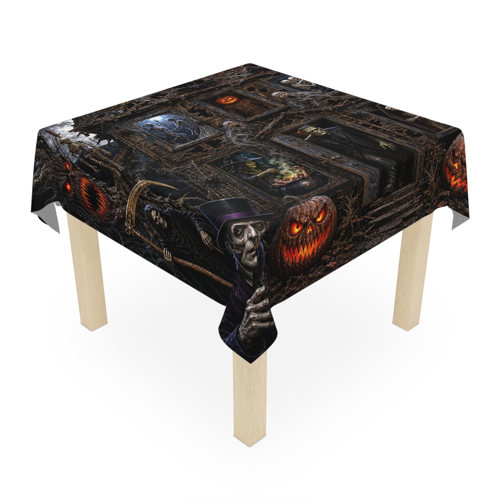 Spooky Haunted House Halloween Tablecloth — Creepy Pumpkin & Ghosts Party Decor