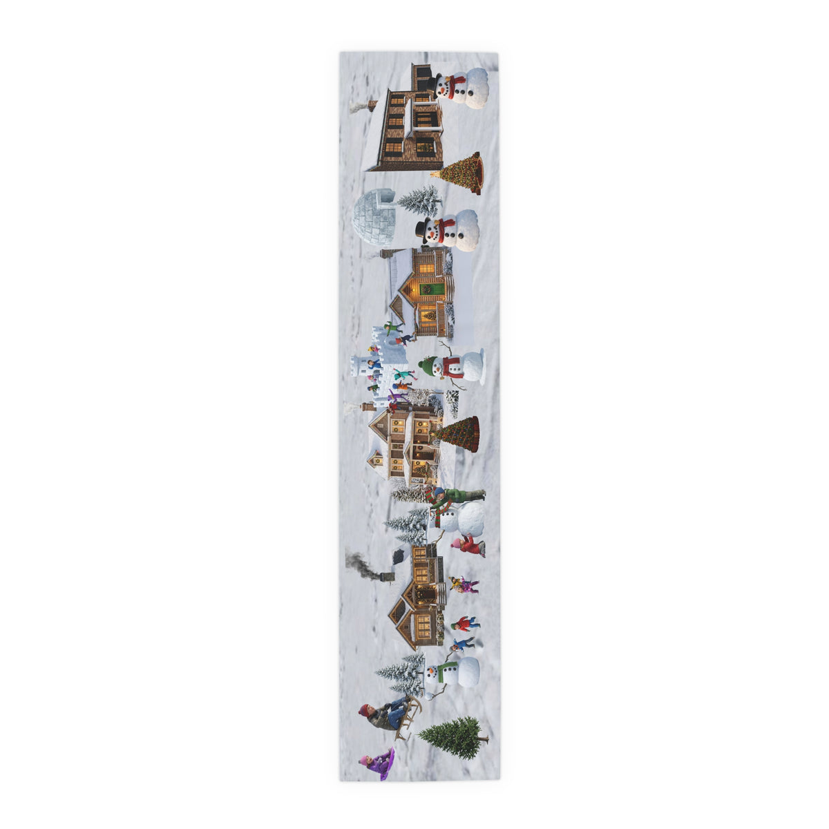 Storybook Snowman Village Table Runner | Winter Wonderland Holiday Decor