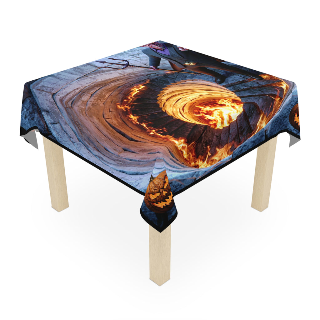 Devil Over Fiery Well Tablecloth | Jack-O'-Lantern Corners – Halloween Table Decor
