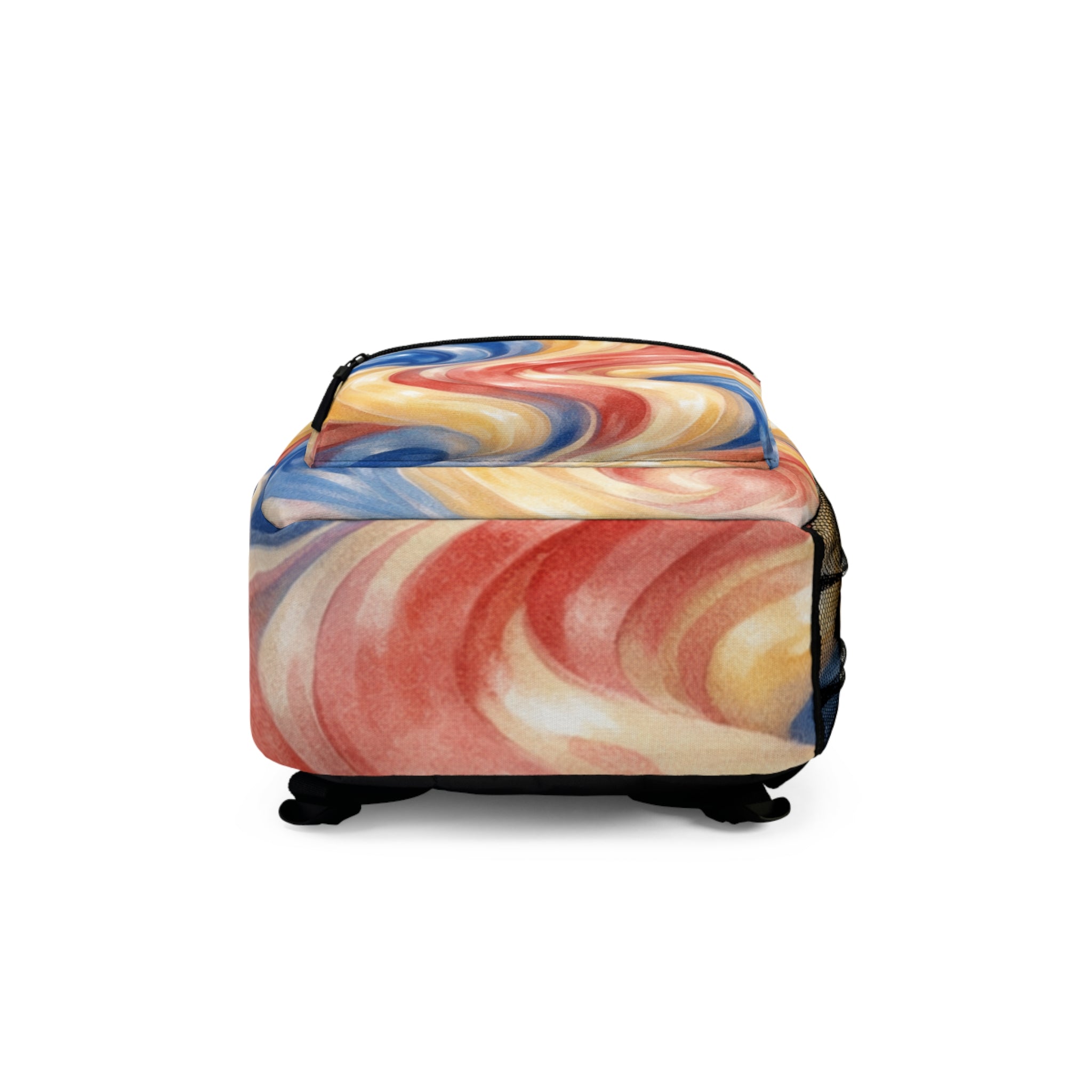 Backpack/Swirled Abstract Waves | Red Blue Yellow Marble Pattern