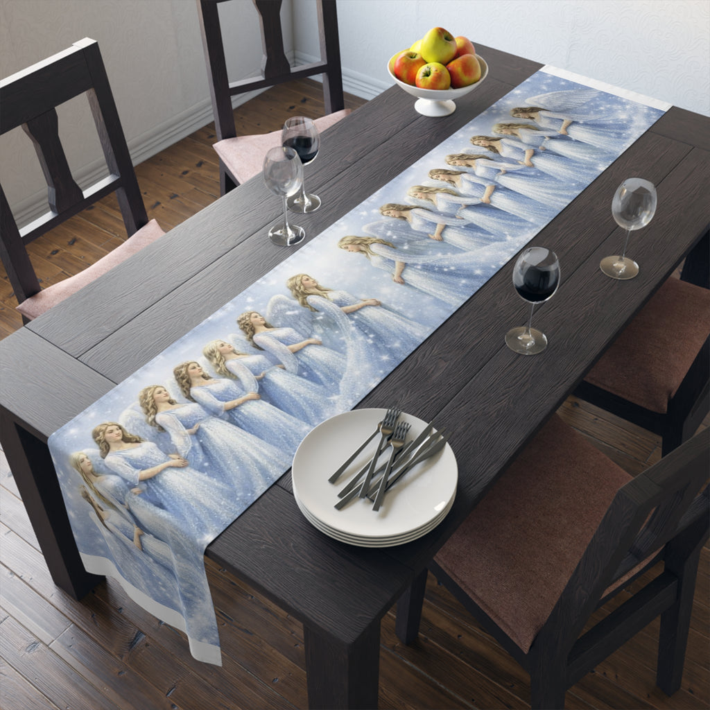 Angelic Women Illustration Table Runner | Heavenly Figures, Soft Pastel