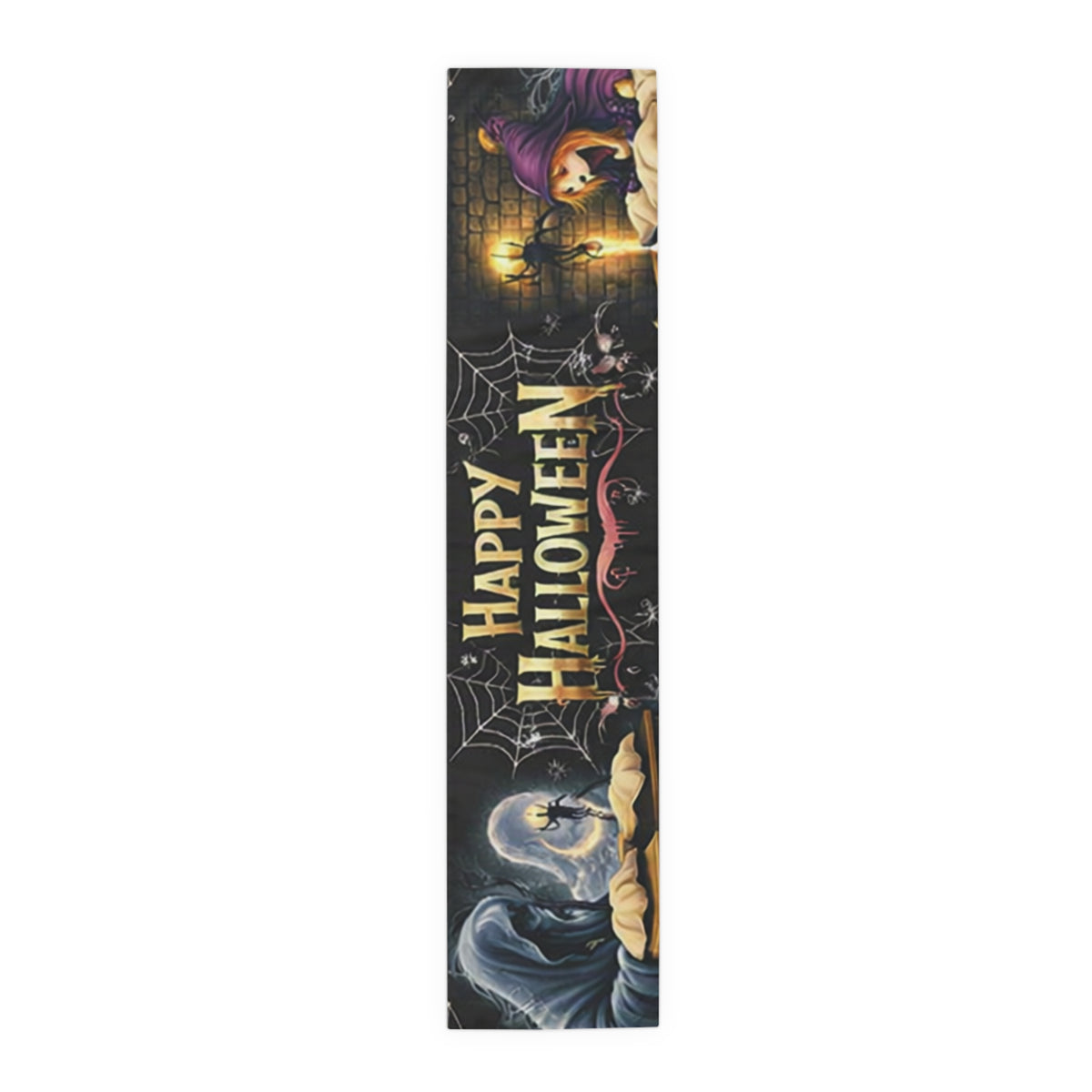 Happy Halloween Table Runner | Glowing Moon, Bats & Spiderwebs – Seasonal Table Decor