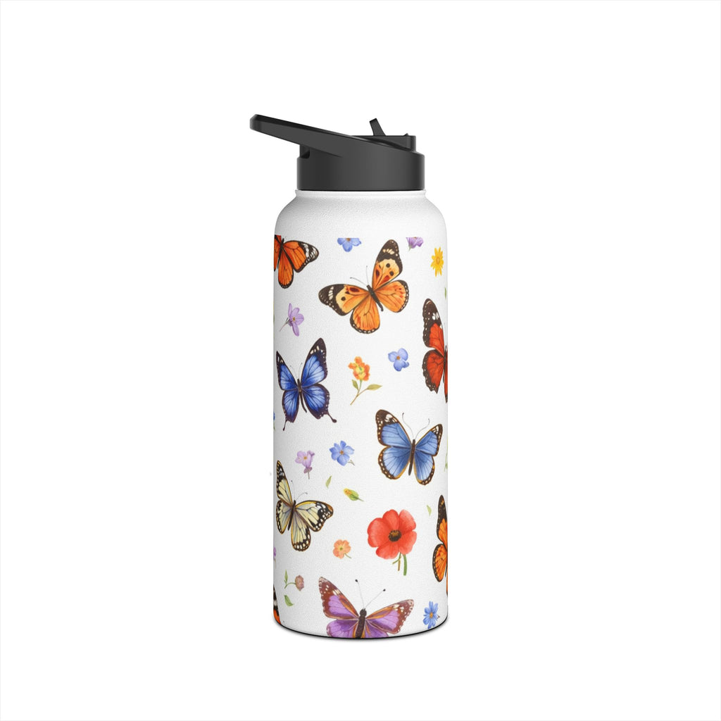 Butterfly Floral Pattern Stainless Steel Water Bottle | Standard Lid