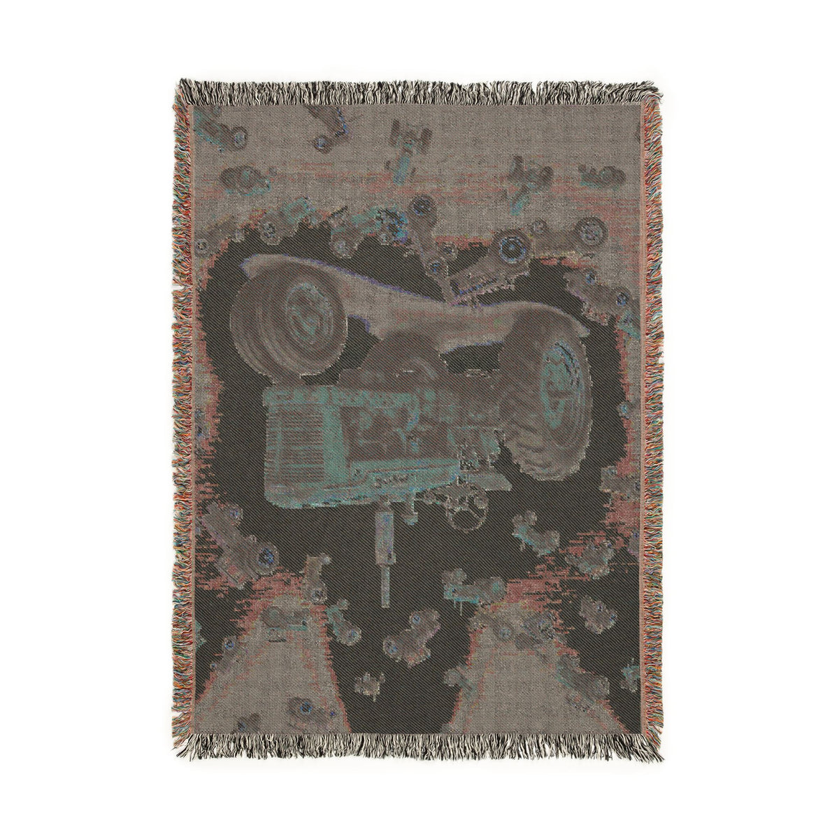 Vintage Farm Tractor Woven Blanket | Retro Tractor Throw, Rustic Farm Decor