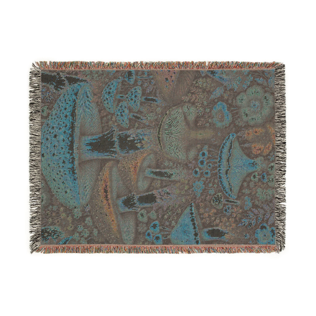 Mushroom Meadow Woven Blanket - Fungi Tapestry Throw