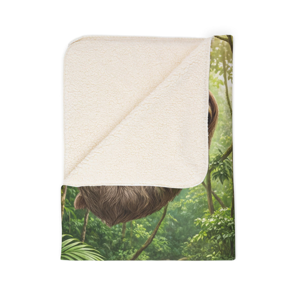 Sloth Jungle Fleece Sherpa Blanket / Tropical Rainforest Animal Cozy Throw