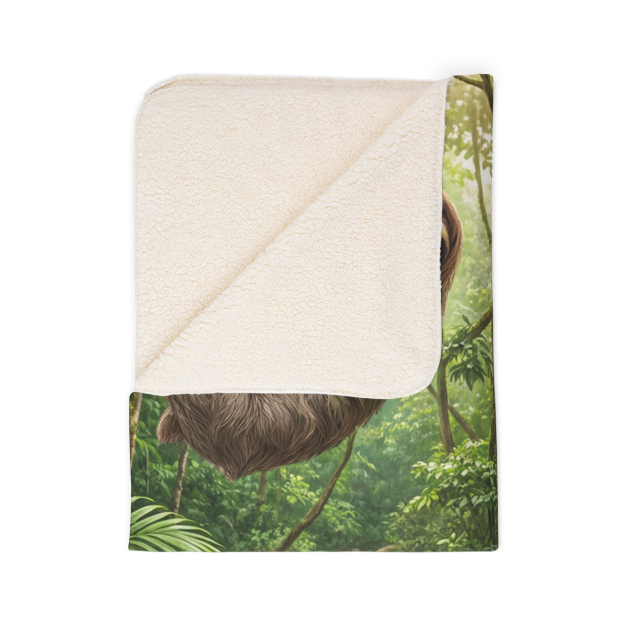 Sloth Jungle Fleece Sherpa Blanket / Tropical Rainforest Animal Cozy Throw