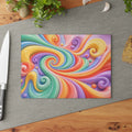 Rainbow Swirl Glass Cutting Board | Pastel Spiral Kitchen Decor