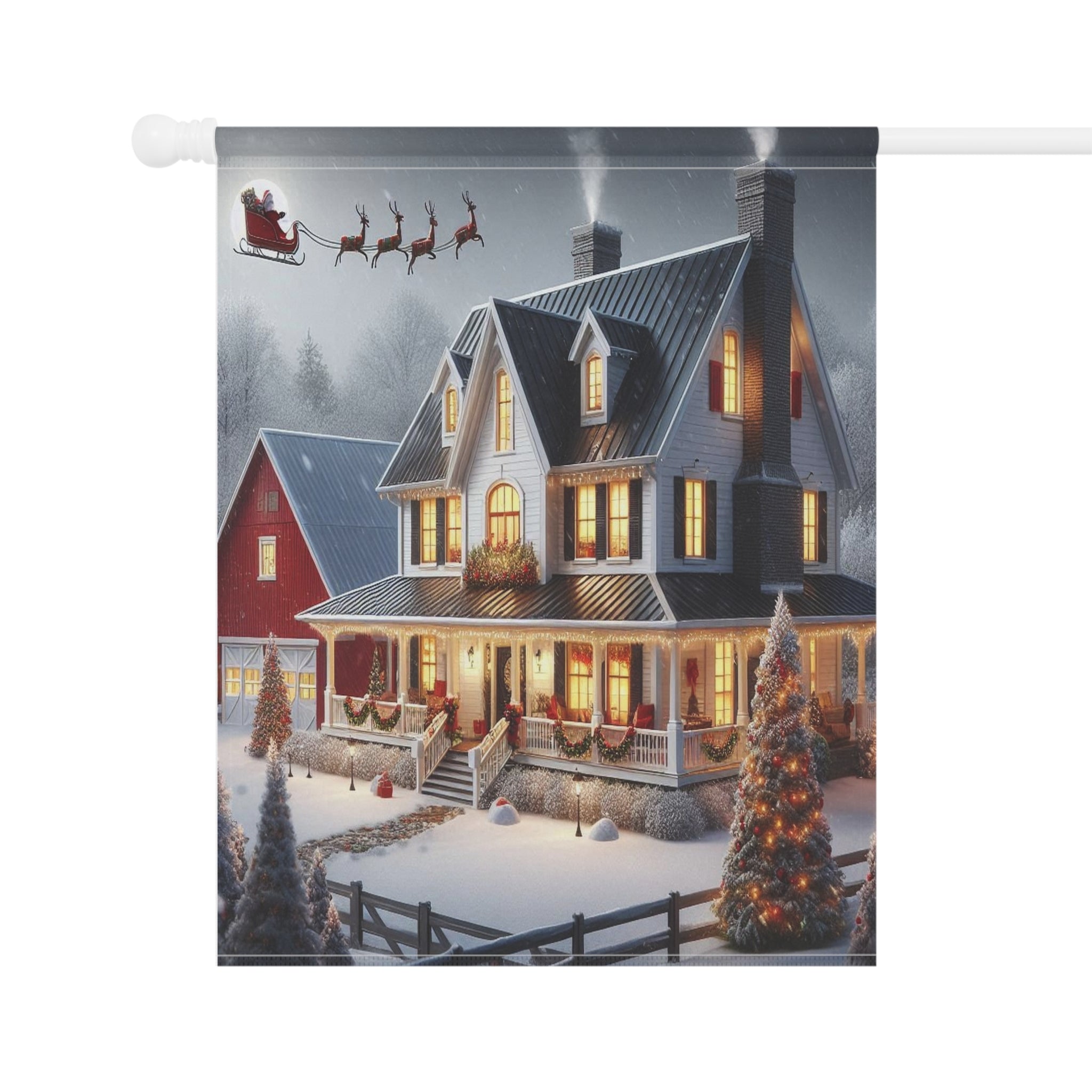 Snowy Victorian House Garden Flag | Christmas Yard Banner