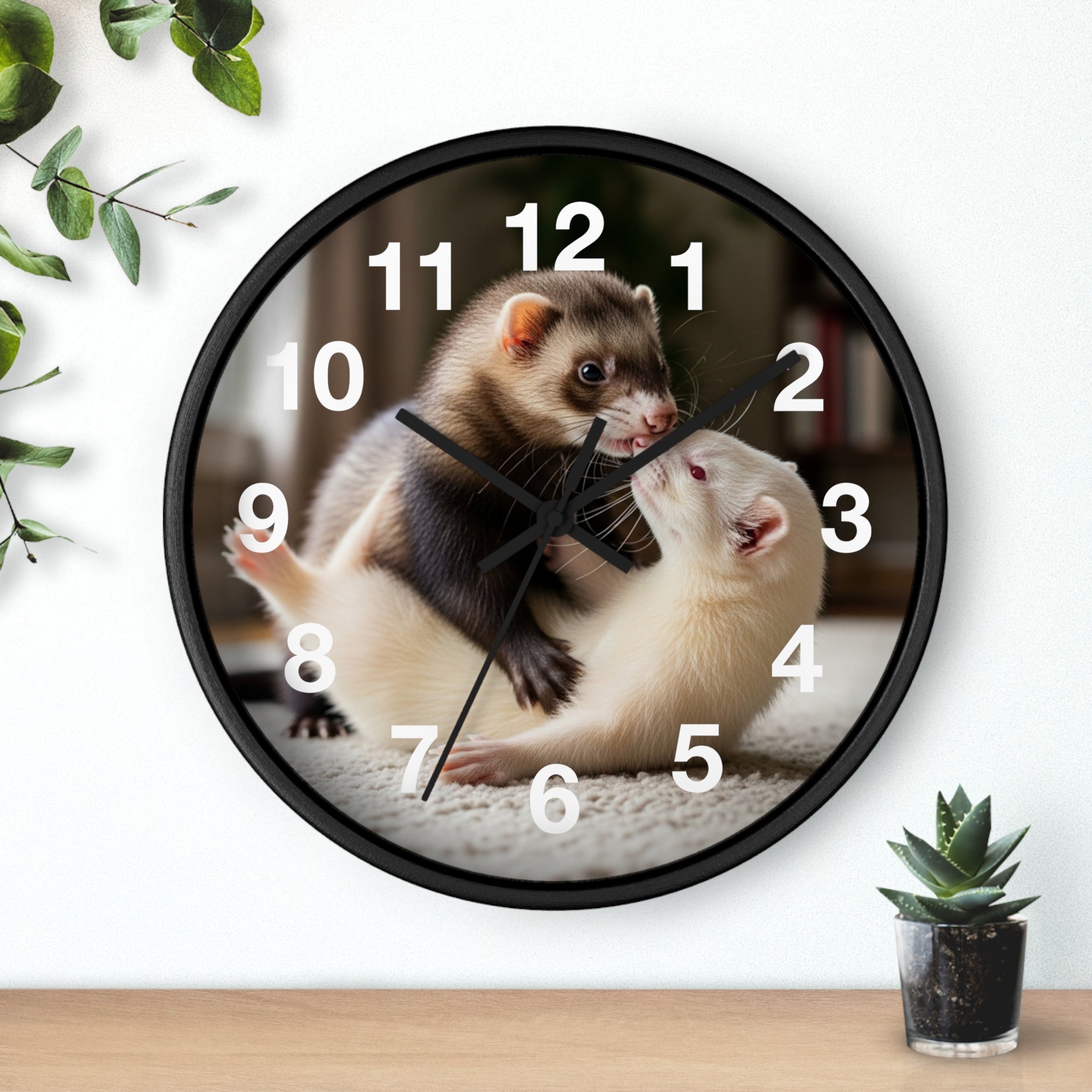 Ferret Pair Wall Clock / Cute Ferret Photo Clock for Pet Lovers