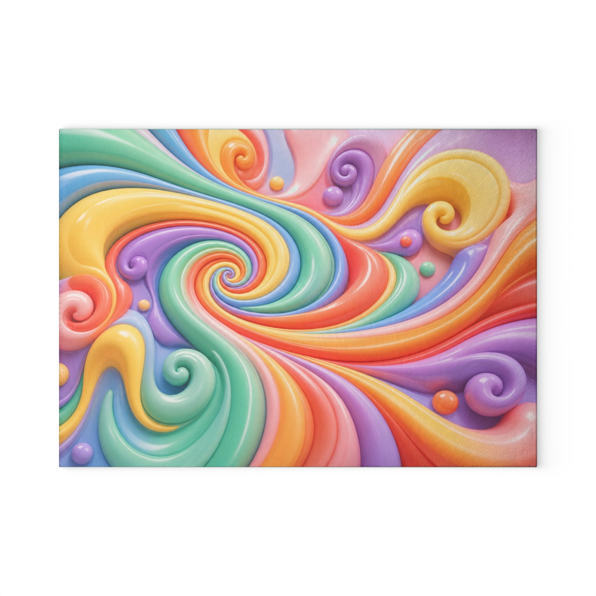 Rainbow Swirl Glass Cutting Board | Pastel Spiral Kitchen Decor