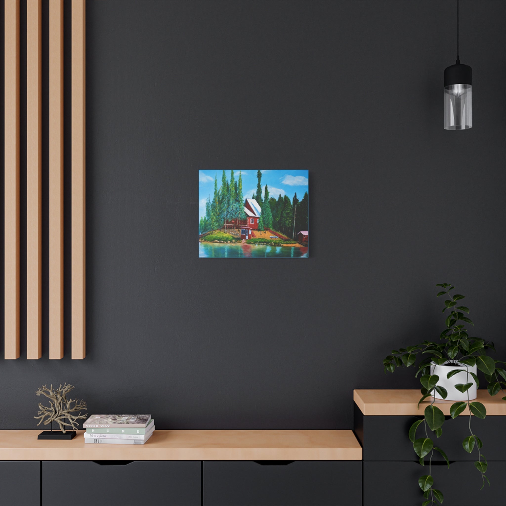 Lakeside Red Cabin /Matte Canvas