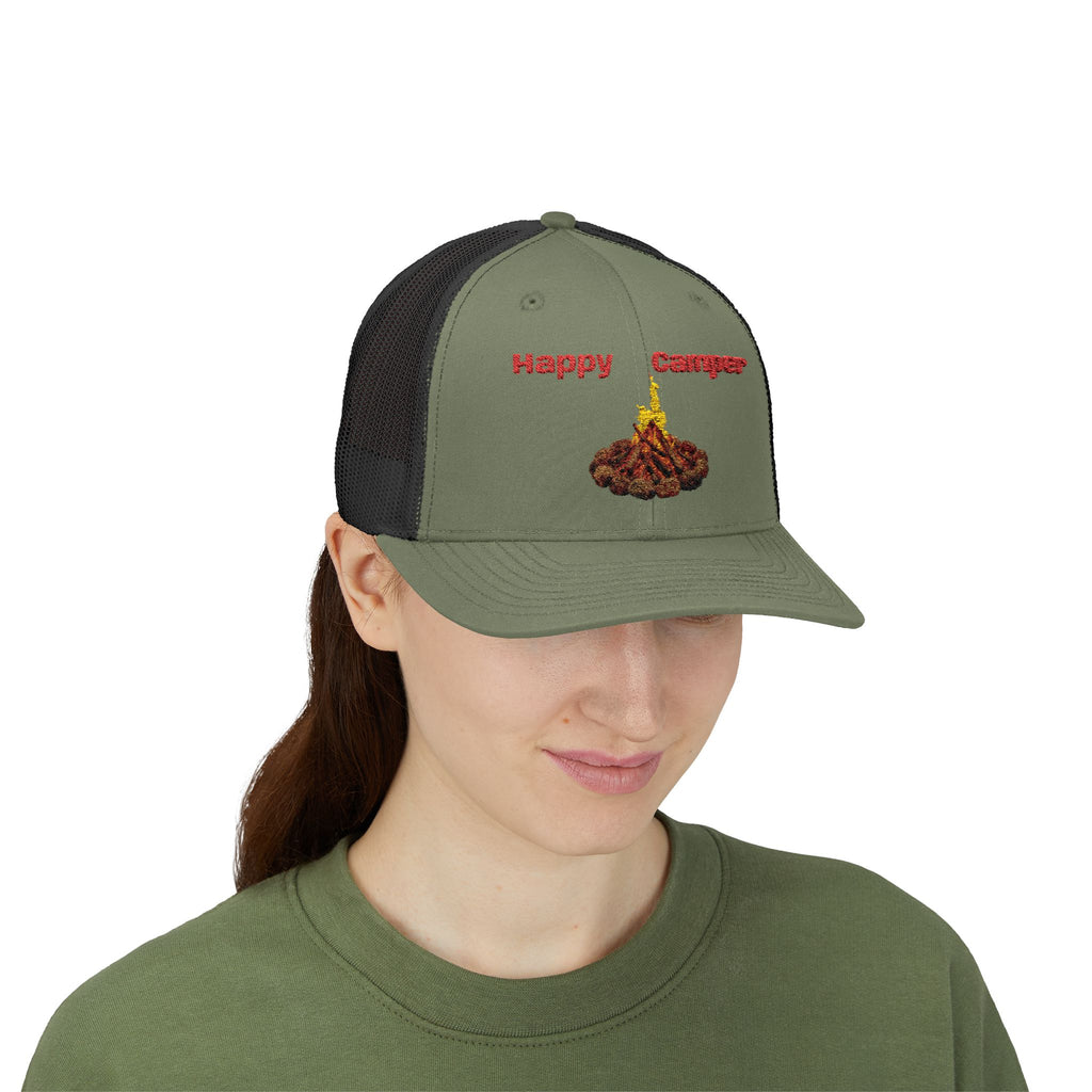 Happy Camper campfire Embroidered Snapback Cap | Trucker hat