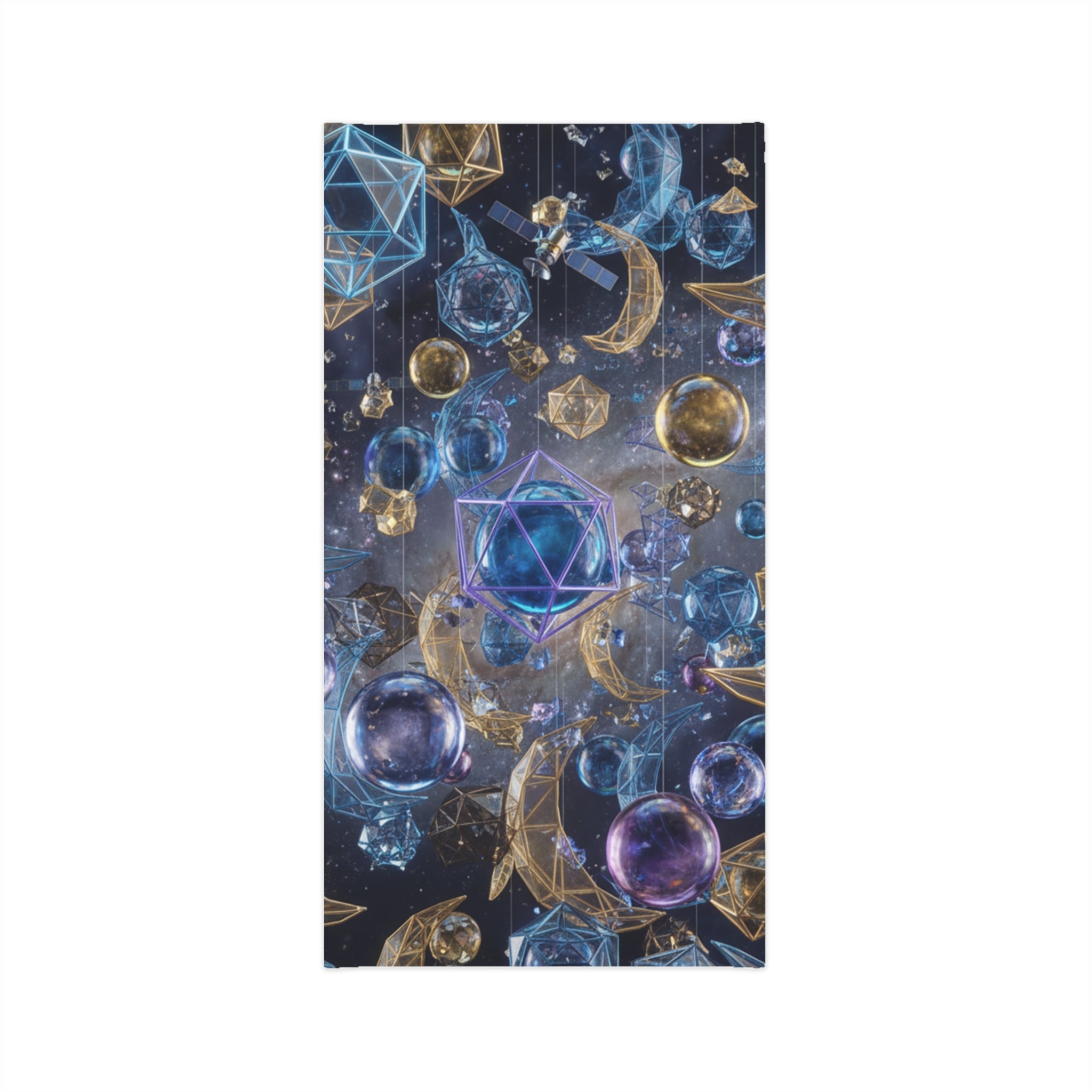 Cosmic Geometry Neck Gaiter | Celestial Moon & Crystal Orbs