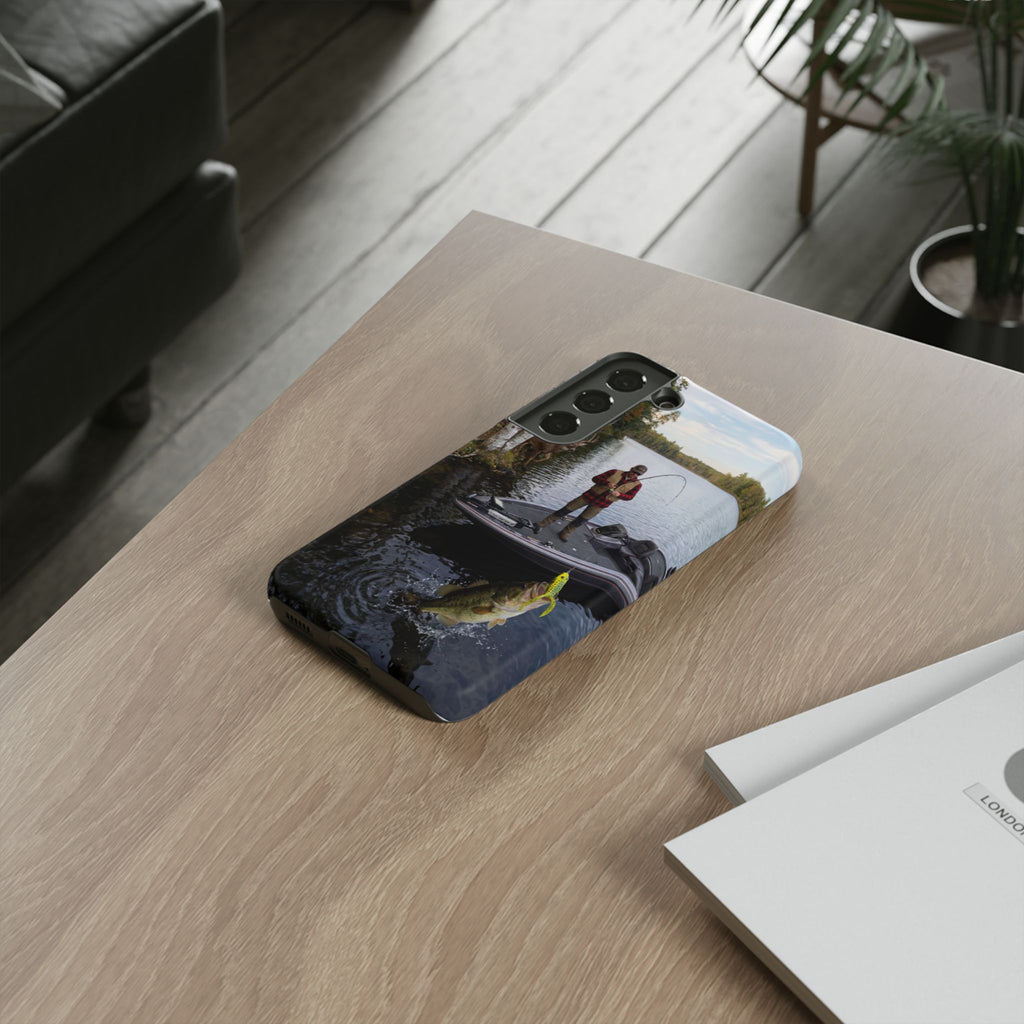 Fisherman Catching Bass phone case | Fishing lake photo phone case