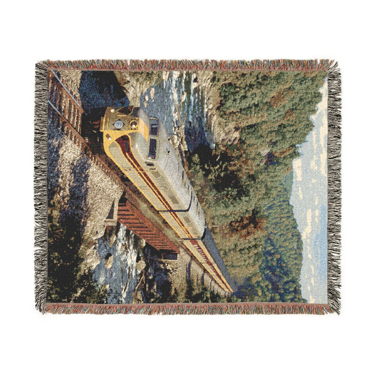 Vintage Passenger Train Woven Blanket | Scenic Rail Landscape