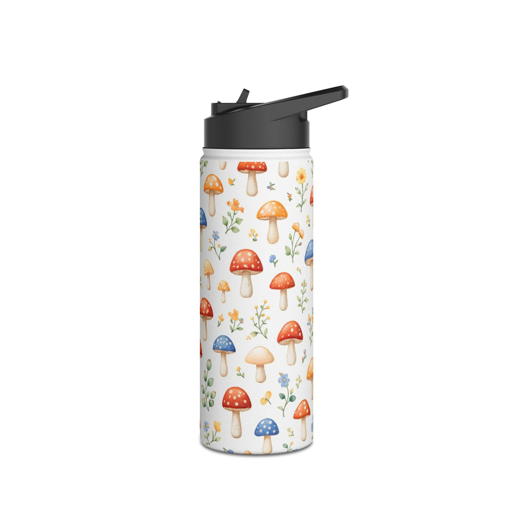 Watercolor Mushroom Pattern Stainless Steel Water Bottle | Floral Doodle