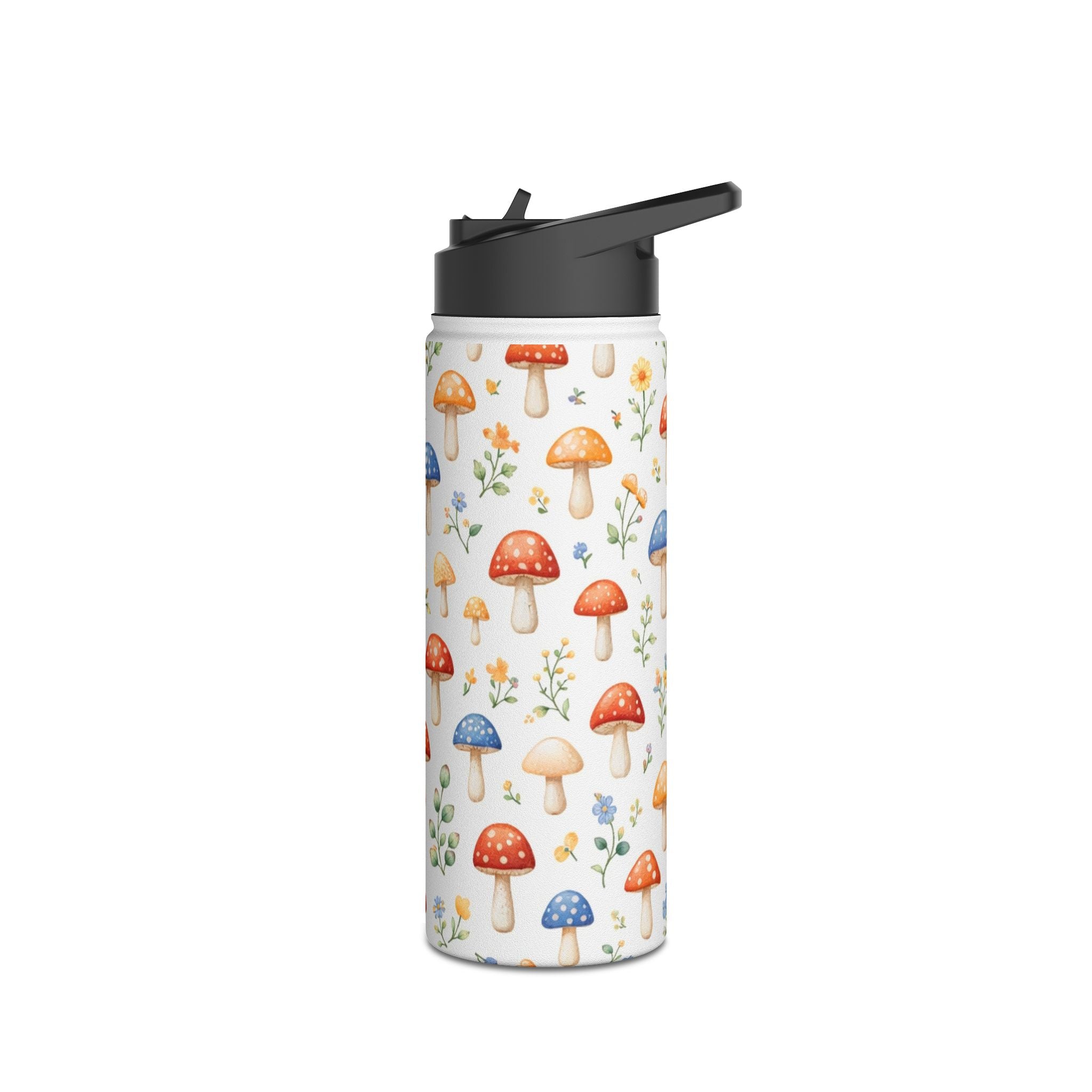 Watercolor Mushroom Pattern Stainless Steel Water Bottle | Floral Doodle