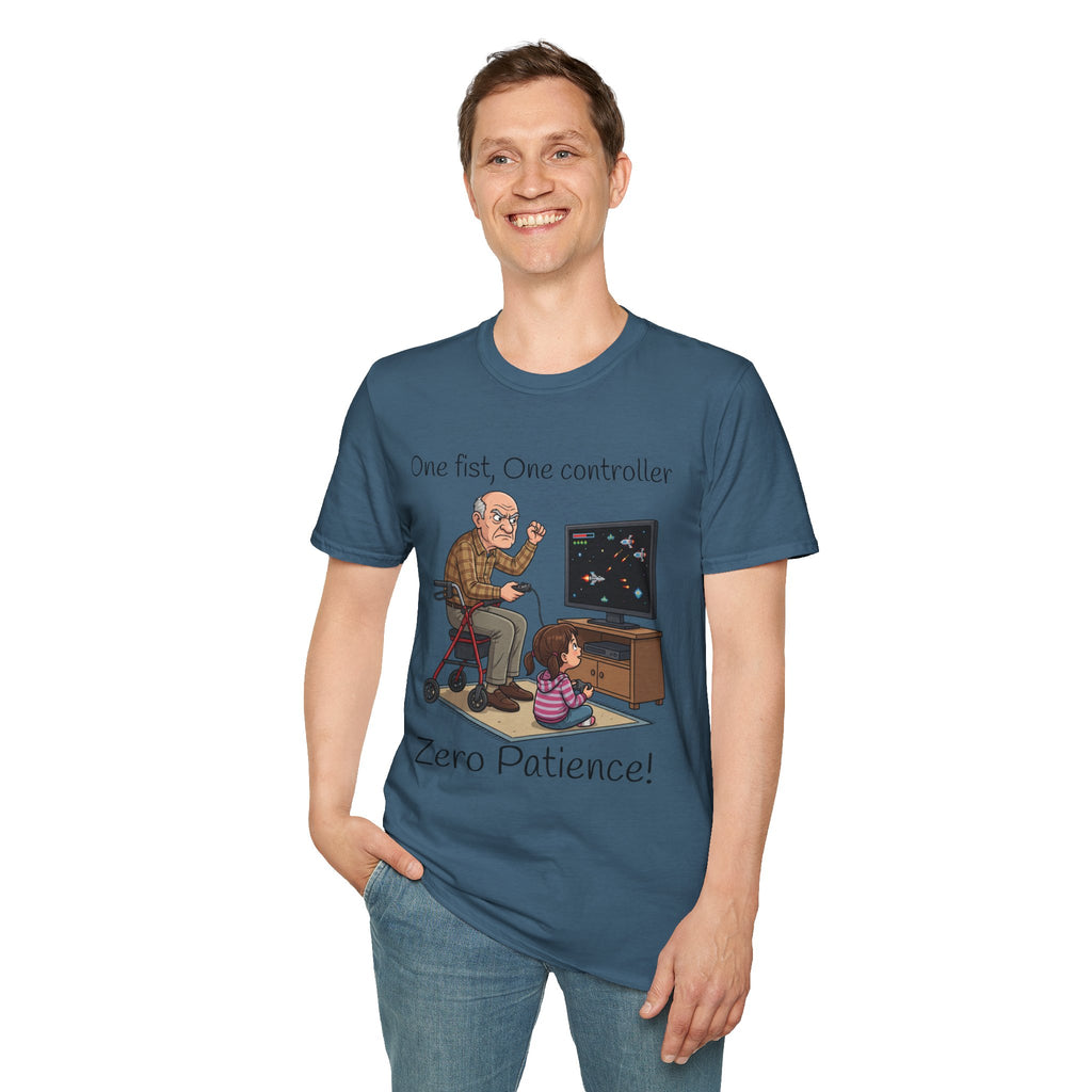 One Fist One Controller Zero Patience Grandpa Unisex Graphic T-Shirt – Funny Gaming Cotton Tee