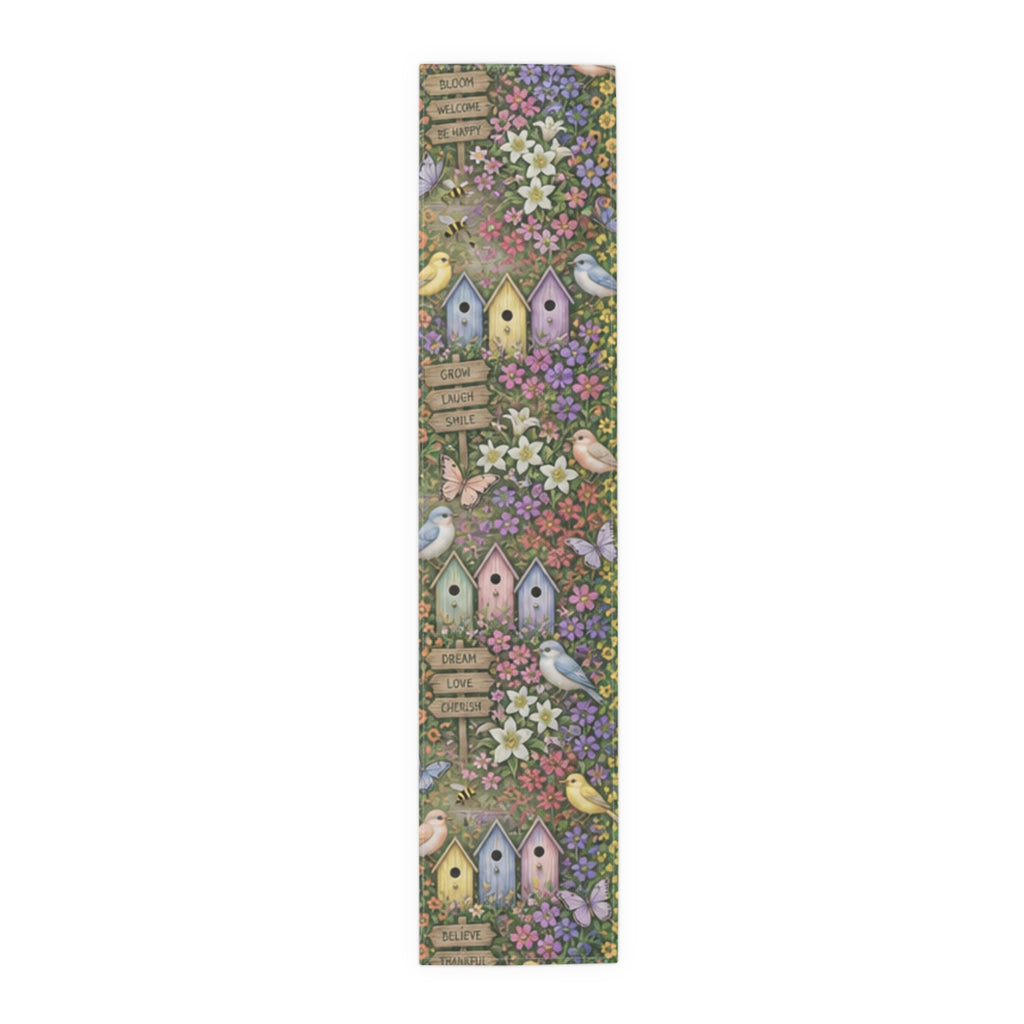 Floral Garden Birds Bees Butterflies Table Runner