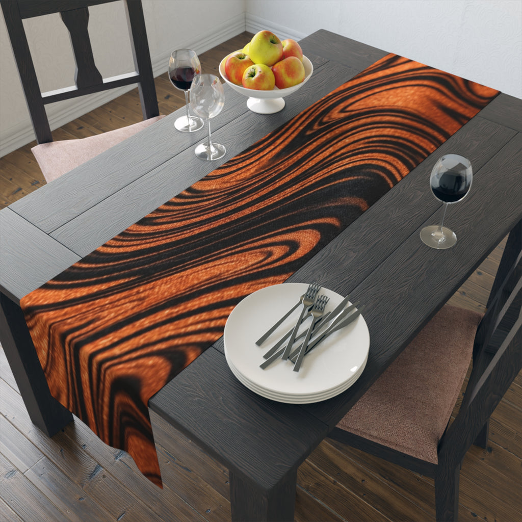 Halloween Copper Marble Swirl Table Runner | Abstract Woodgrain Pattern