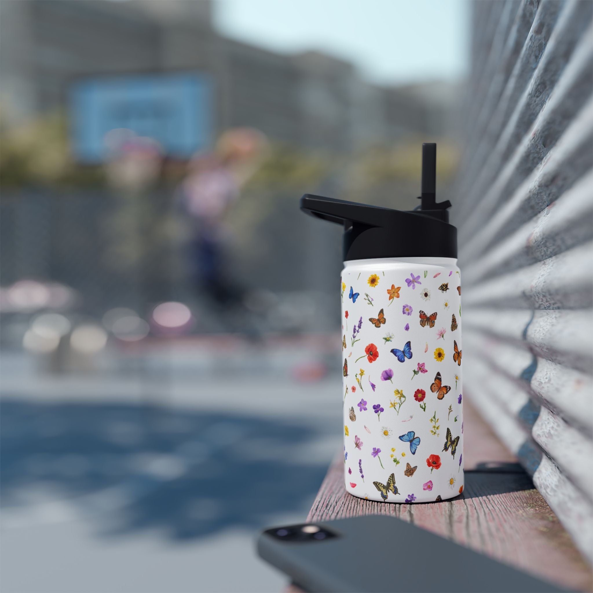 Butterfly Floral Pattern Stainless Steel Water Bottle | Standard Lid