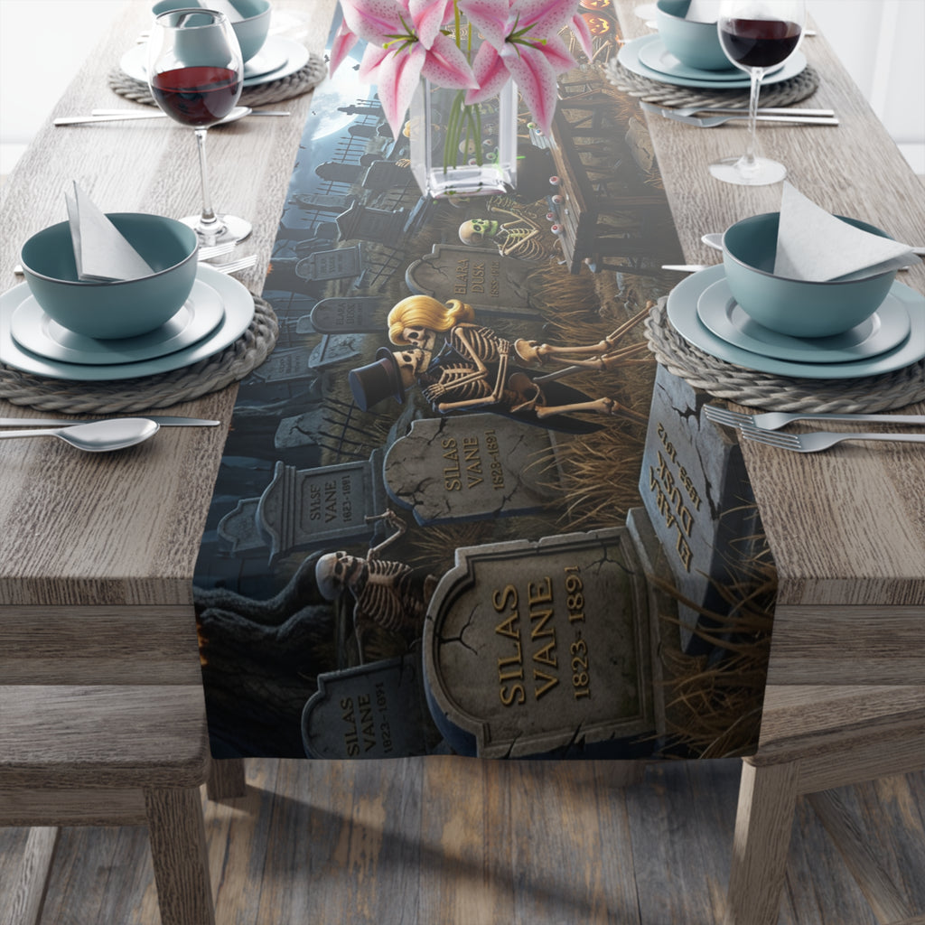 Haunted Graveyard Scene Table Runner | Halloween Cemetery Design