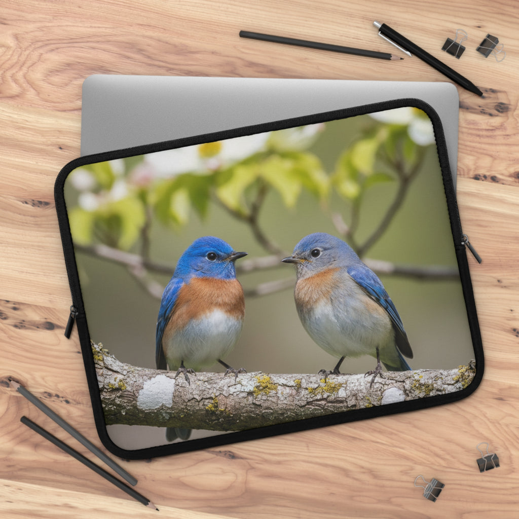 Laptop Sleeve Eastern Bluebirds on Branch | Nature Bird Photography