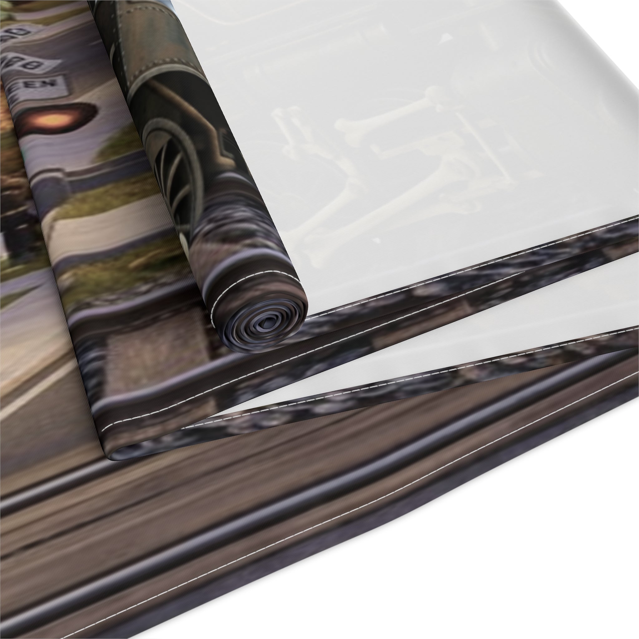Vintage Steam Train Village Table Runner