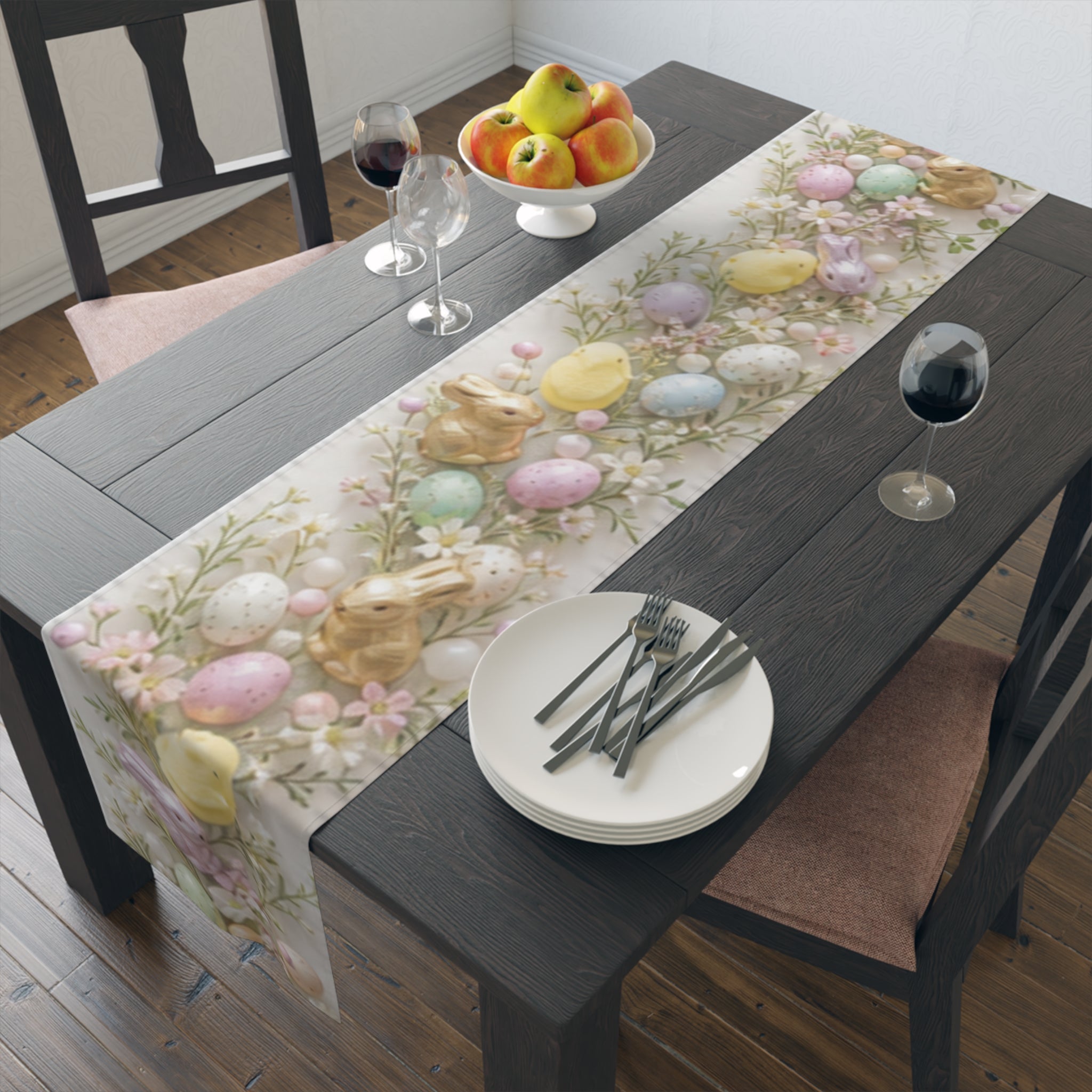 Table Runner Easter Bunny and Pastel Eggs\Spring Floral Cotton
