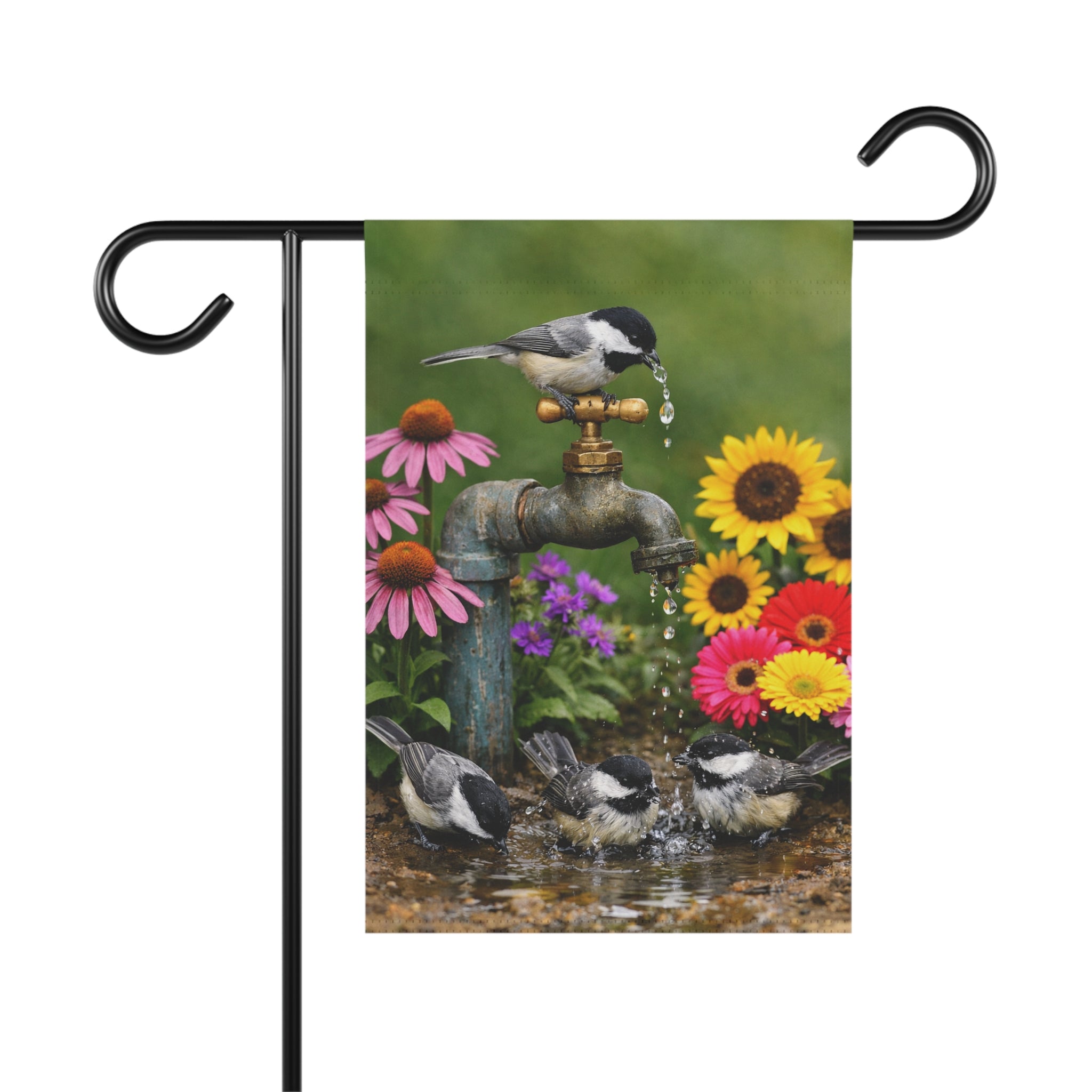 Chickadee Birds on Faucet Garden Flag