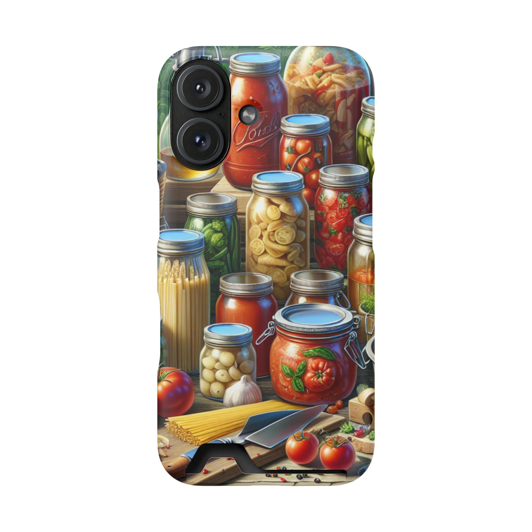 Canning Kitchen Phone Case with Card Holder / Rustic Pantry Jar & Veggie Design