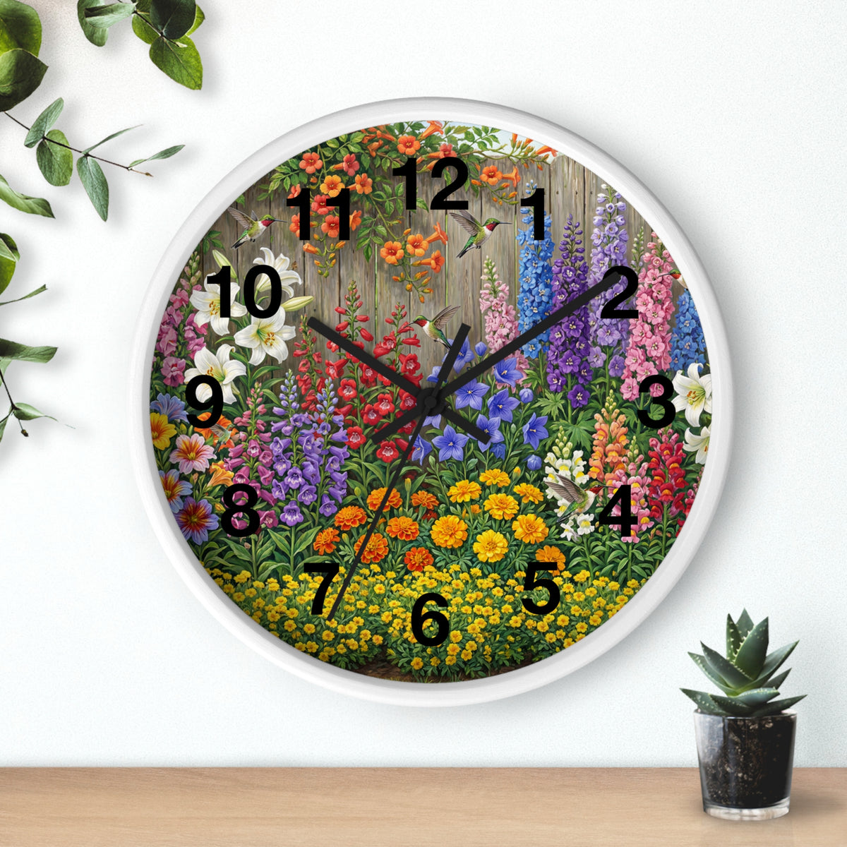 Floral Garden Wall Clock — Colorful Cottage Flower Timepiece