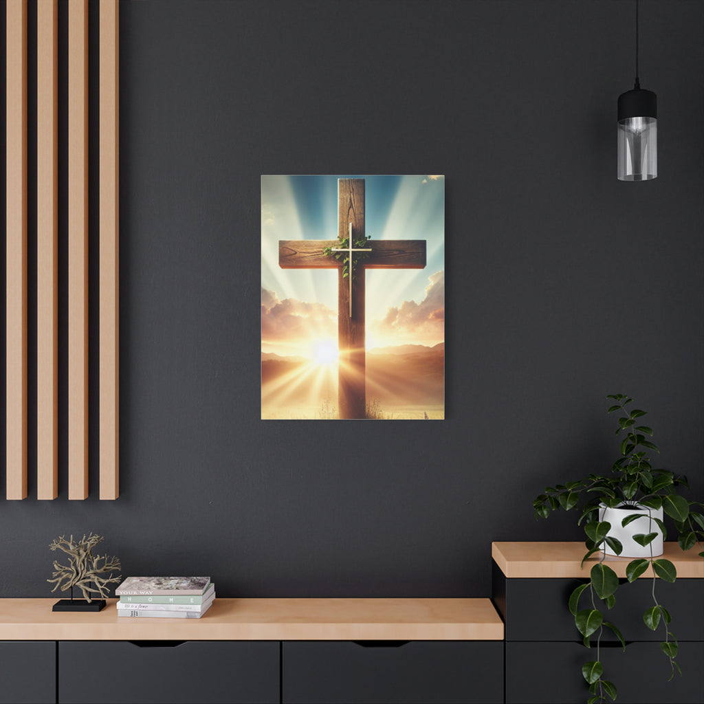 Sunrise Cross Matte Canvas Wall Art / Christian Inspirational Religious Home Decor