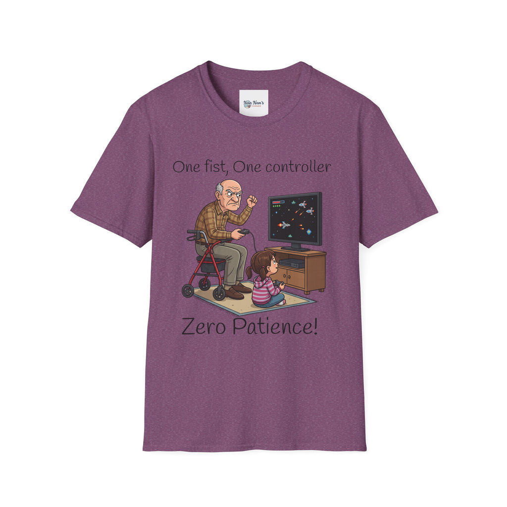 One Fist One Controller Zero Patience Grandpa Unisex Graphic T-Shirt – Funny Gaming Cotton Tee