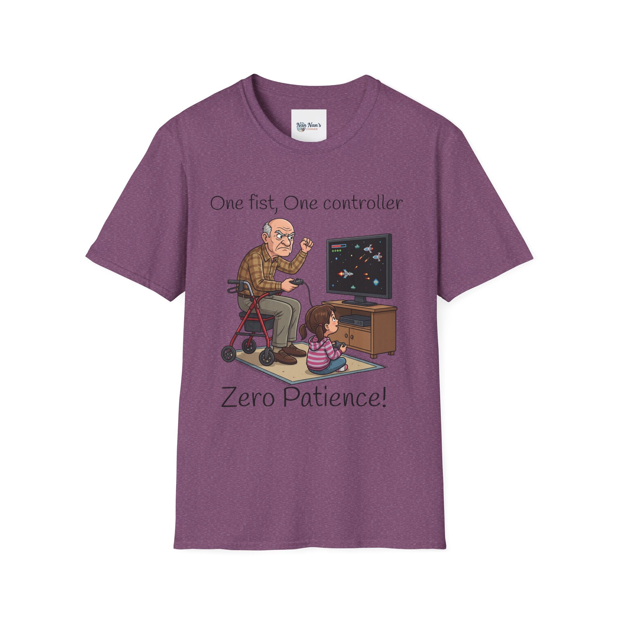 One Fist One Controller Zero Patience Grandpa Unisex Graphic T-Shirt – Funny Gaming Cotton Tee
