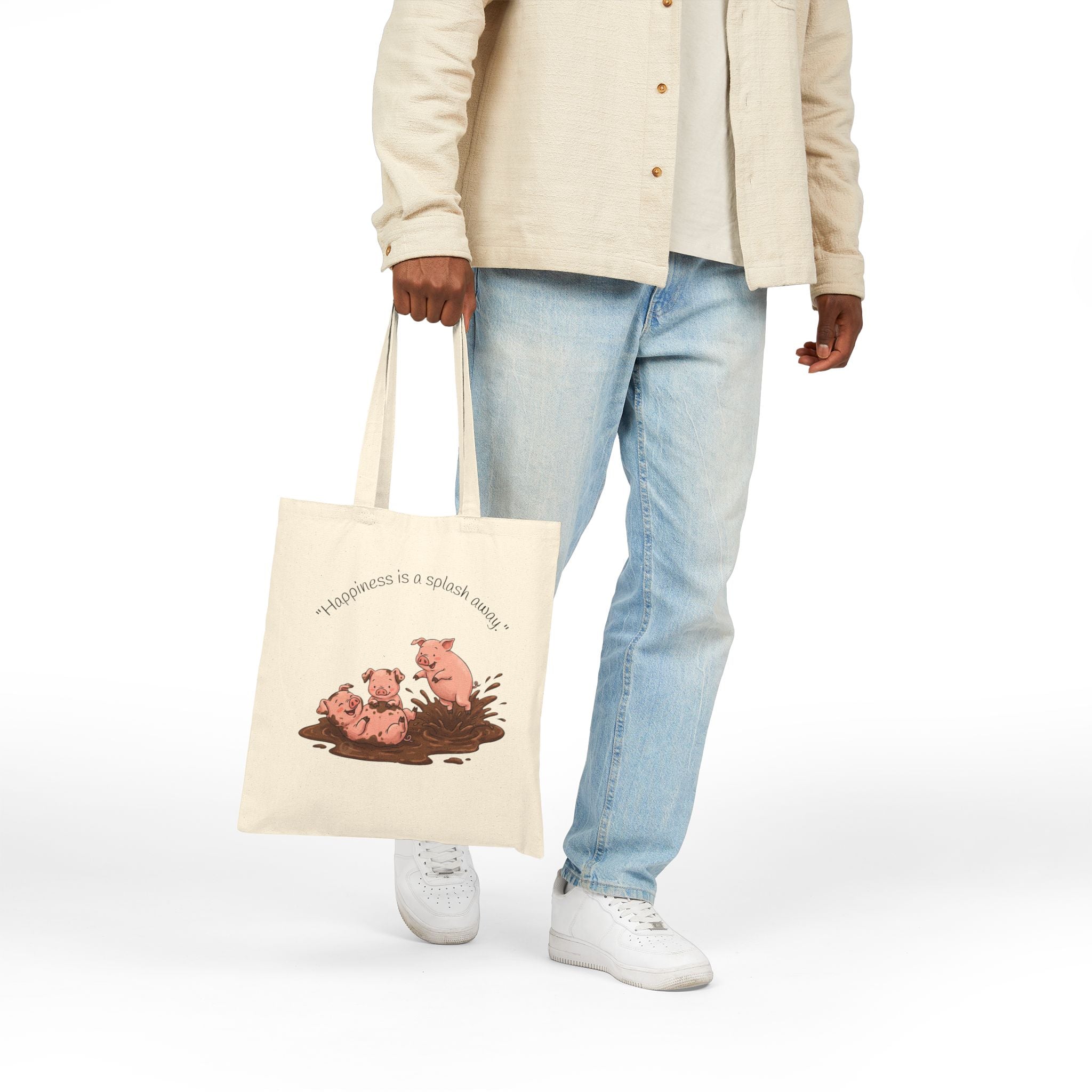 Tote Bag / 'Happiness is a Splash Away' Muddy Pig Illustration Cotton Tote