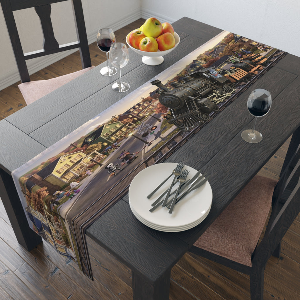 Vintage Steam Train Village Table Runner
