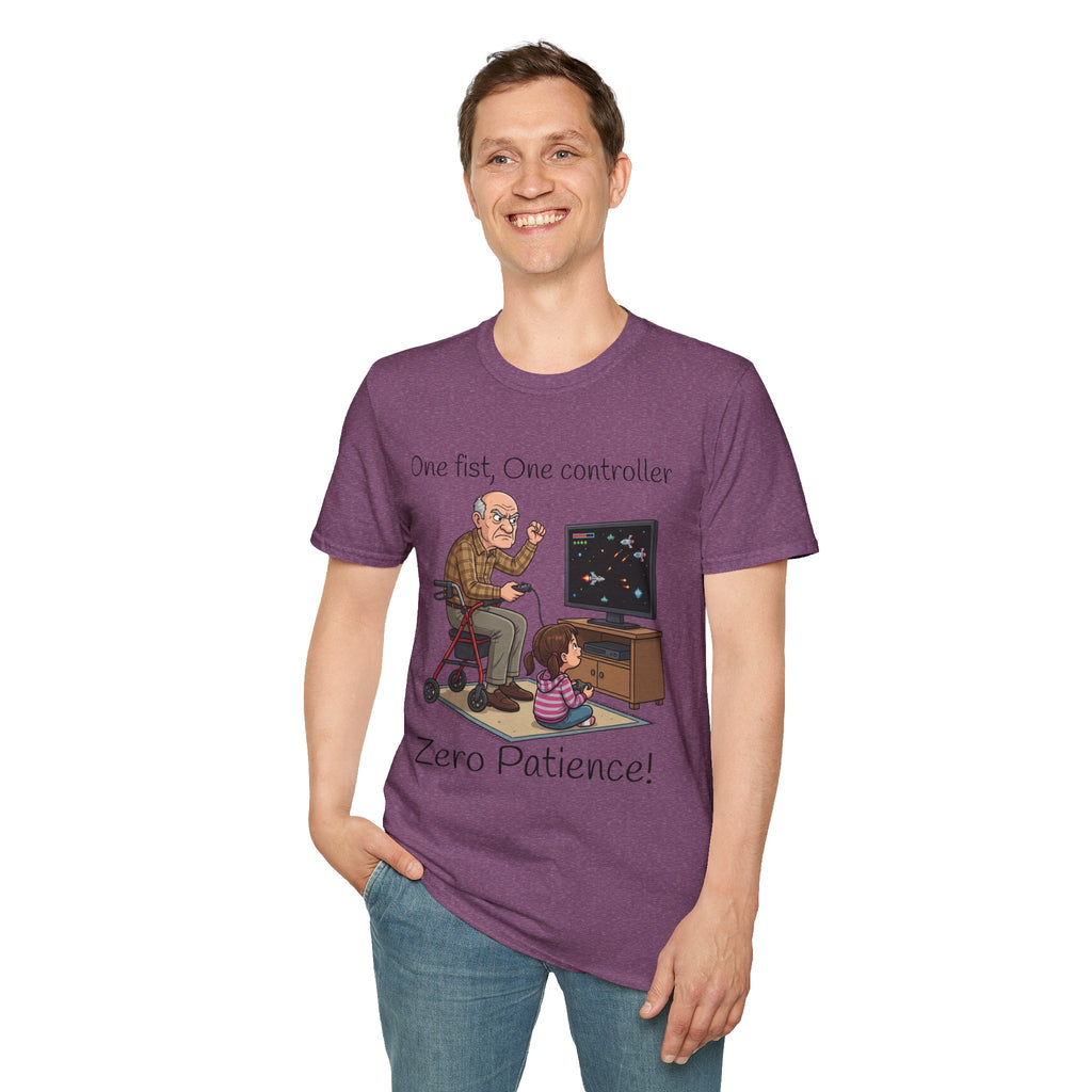 One Fist One Controller Zero Patience Grandpa Unisex Graphic T-Shirt – Funny Gaming Cotton Tee